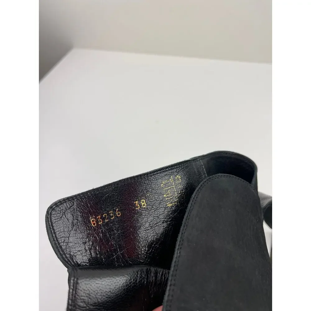 FENDI Black Nubuck Leather Knee High Riding Boots Almond Toe Heel Size 38 ITALY